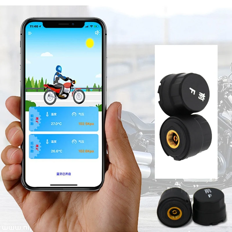 Motorcycle Tire Pressure Monitor External Mobile Phone Bluetooth Wireless App Locomotive Detection General Alarm