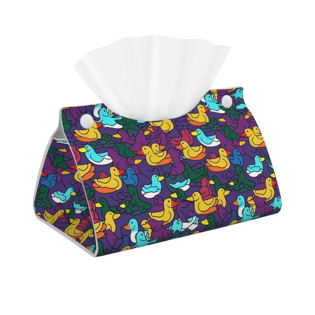 Custom Colorful Ducks Facial Tissue Box Cover Rectangular Cartoon PU Leather Tissue Box Holder for Car Office