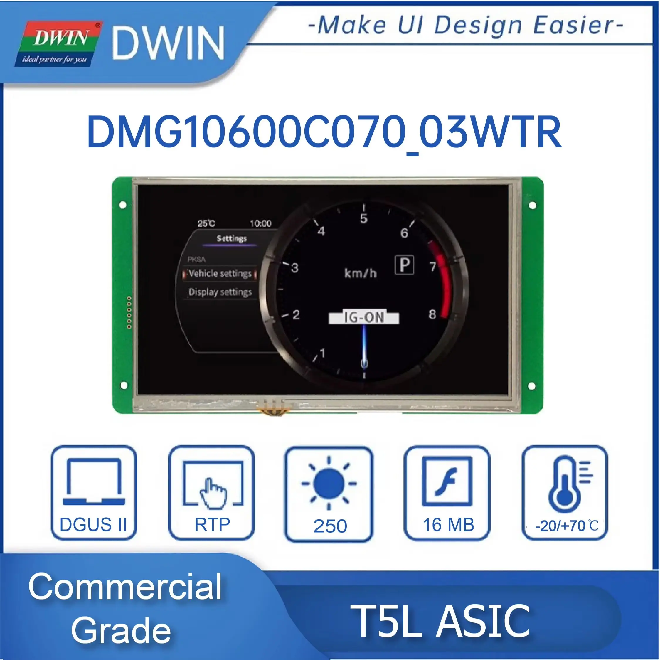 DWIN 7.0 Inch Display 1024*RGB*600  HMI Smart Module IPS-TFT-LCD, Wide Viewing Angle - DMG10600C070_03W