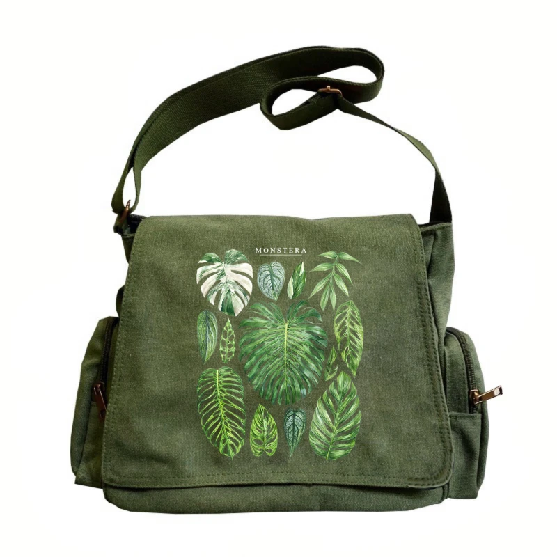 

Monstera Print Women's Shoulder Bag Canvas Men's Crossbody Bag Large Capacity Messenger Bag Daily Use