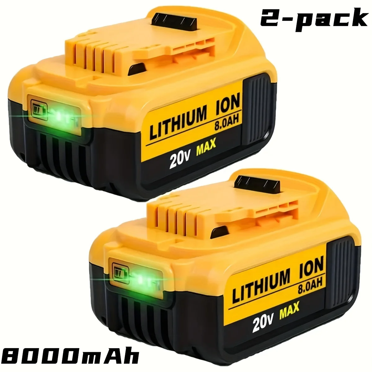 2-Pack 8.0Ah Replacement Lithium-Ion Batteries for DeWalt 20V Max Cordless Tools (DCB206,DCB205,DCB200,DCB201,DCB204,DCB208)