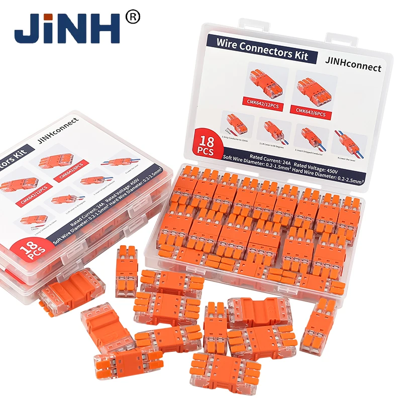 

JINH CMK64 Series 18Pcs Mini Quick Connector Universal Compact Push-in Terminal Block Standard Solid Flexible Wires