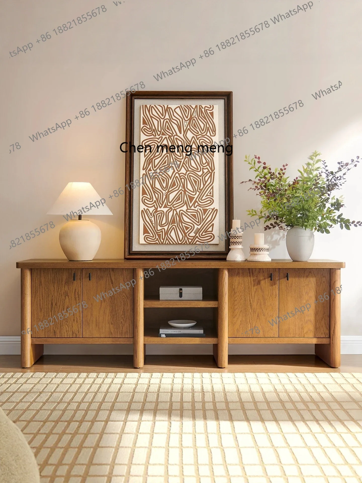 

X Solid wood TV cabinet, retro ash wood living room, storage against the wall, opposite door storage, entrance cabinet