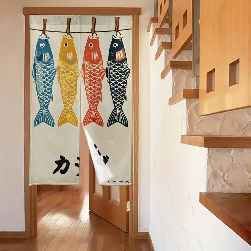 VIKAMA Koinobori Carp Flag Noren Door Curtain Japanese Fish Print Fabric Partition Curtain Restaurant Home Decor Hanging Curtain