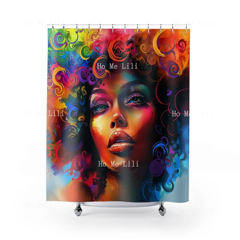 Colorful African American Black Female Art Black Girl Magic Gifts Bohemian Decorated Shower Room Bathroom Shower Curtains