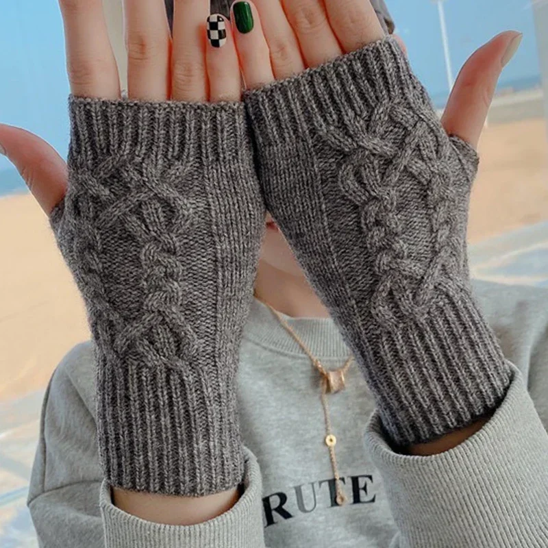 Half Finger Gloves for Women Winter Soft Warm Wool Knitting Arm Gloves Soft Warm Half Finger Handschoenen Unisex Mitten Guantes