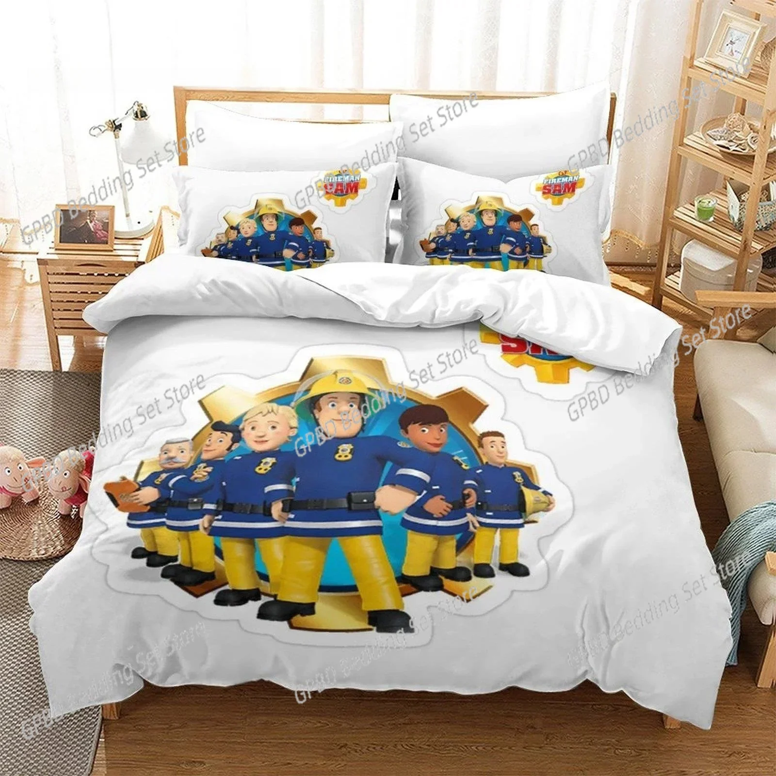 3D Printing Anime Fireman Sam Comfortable Duvet Quilt Cover Pillowcase Bedding Set Children Bedroom Decoration Home Textile