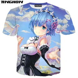 XS-7XL Anime Re:zero Twin Ram Rem Cosplay 3D Print Men Women Short Sleeves Summer Streetwear Casual T shirt 02