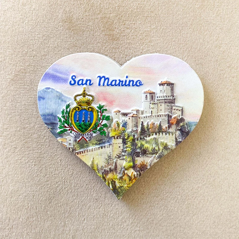 SAN Marino, Architecture Landscape Travel Souvenirs Home Decor Items Crafts Gifts Heart-shaped 3D stereo refrigerator magnet