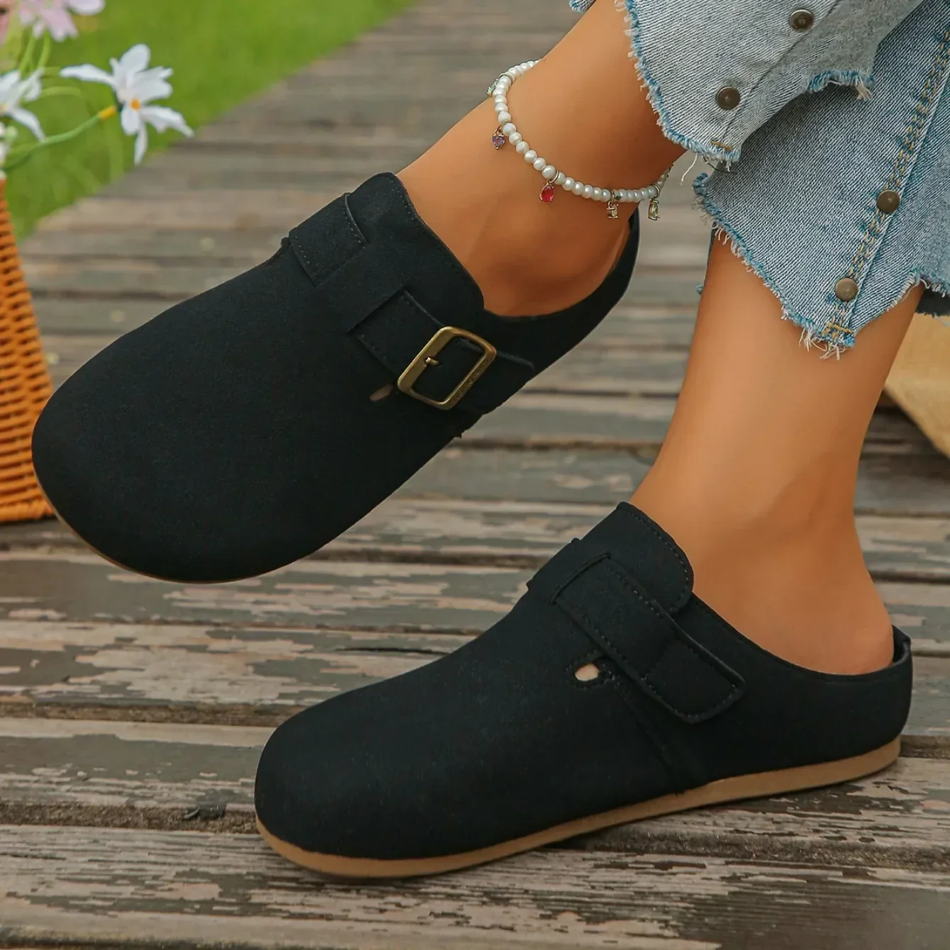 Modische Damen Wildleder-Mules Hausschuhe 2026 Damen Clogs mit Korksohle Sandalen mit Fußgewölbestütze Outdoor-Strand-Slides Hausschuhe für Damen – Detail 13
