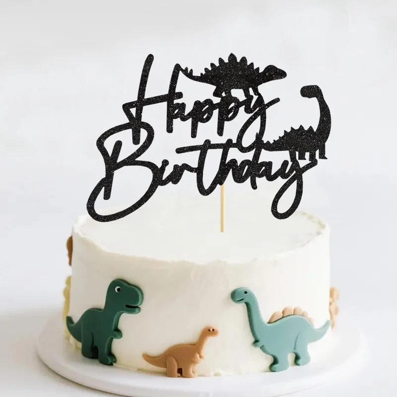 1 Stück Gold/Schwarz/Grün/Blau Dinosaurier Alles Gute zum Geburtstag Kuchen mit Dinosaurier Thema, Baby Dusche, Geburtstag Party Kuchen Dekoration Lieferungen – Detail 1