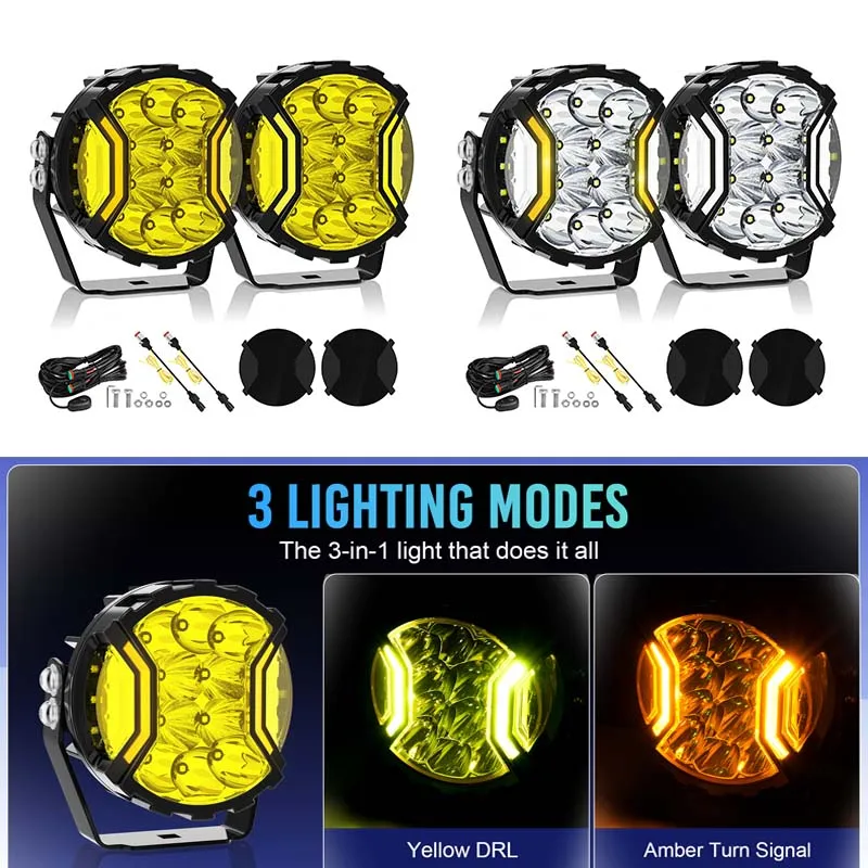 

MICTUNING 5" LED Light Pods,Offroad Driving 270° Side Shooter with White/Yellow DRL & Amber Turn Signal,Fog Spot Flood Lamps