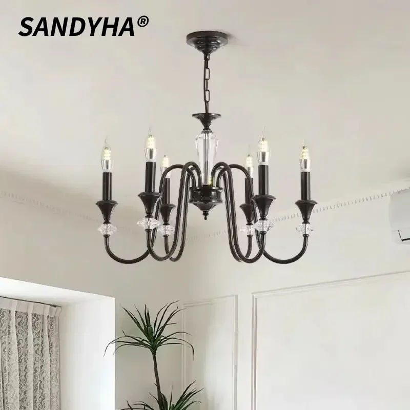 

SANDYHA French Iron Art Pendant Lights Candle Design LED Lamp for Living Room Decoration Home Dining Table Lighting Fixtures