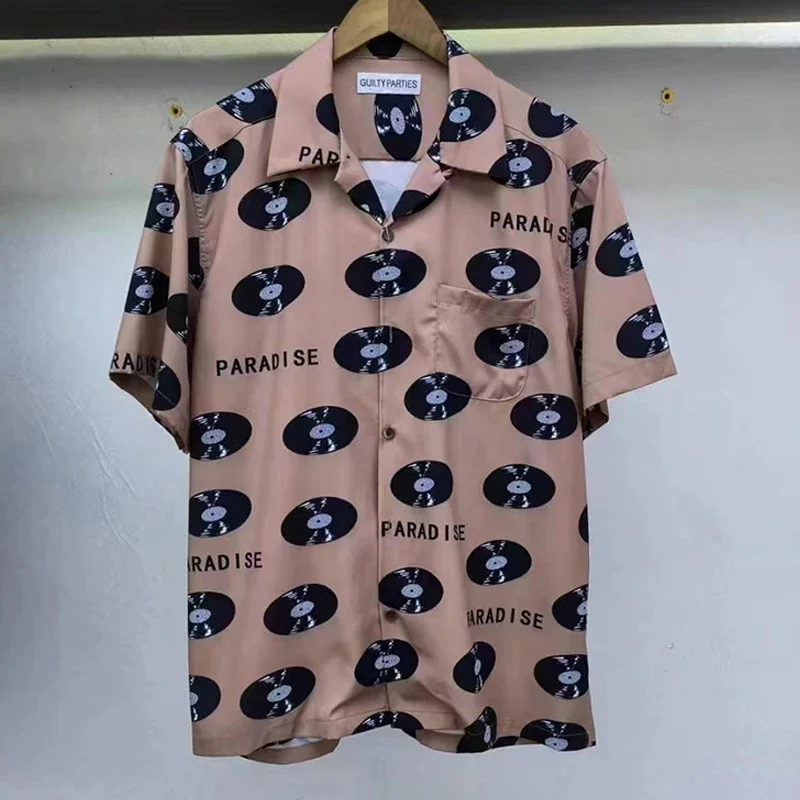 Camiseta con estampado de discos de vinilo para hombre y mujer, camisa de playa con cuello abierto, versátil, informal, de la mejor calidad