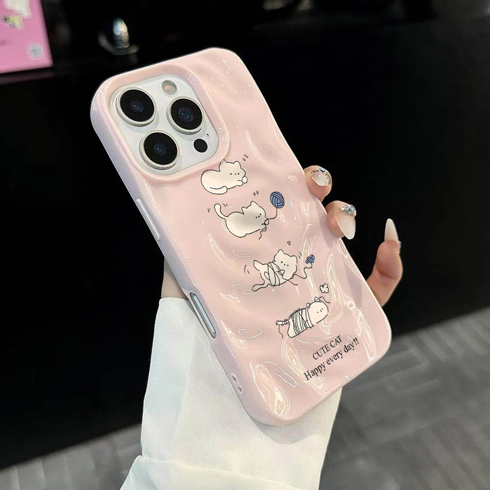 Niedliche Katzen-Handyhülle aus Garn für iPhone 17 16 15 14 13 12 11 Pro Max 14 15 Plus 17Air, Falten-Wellen-Design, weiche Silikon-Schutzhülle – Detail 3