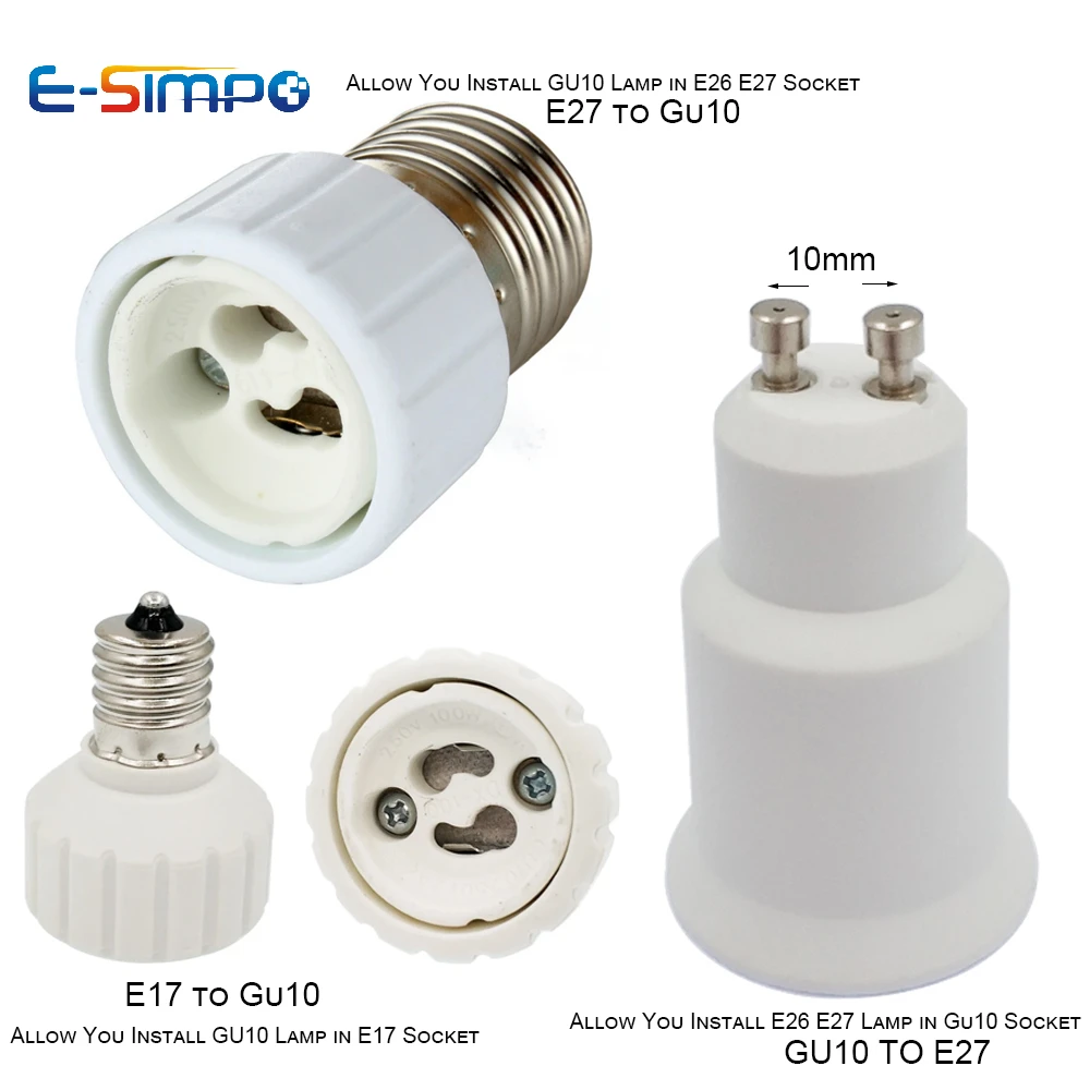 2pcs E17 to GU10, E27 E26-GU10 Porcelain Edison Screw to LED Spotlight Socket Ceramic Lamp Base Converter Extender Adapter