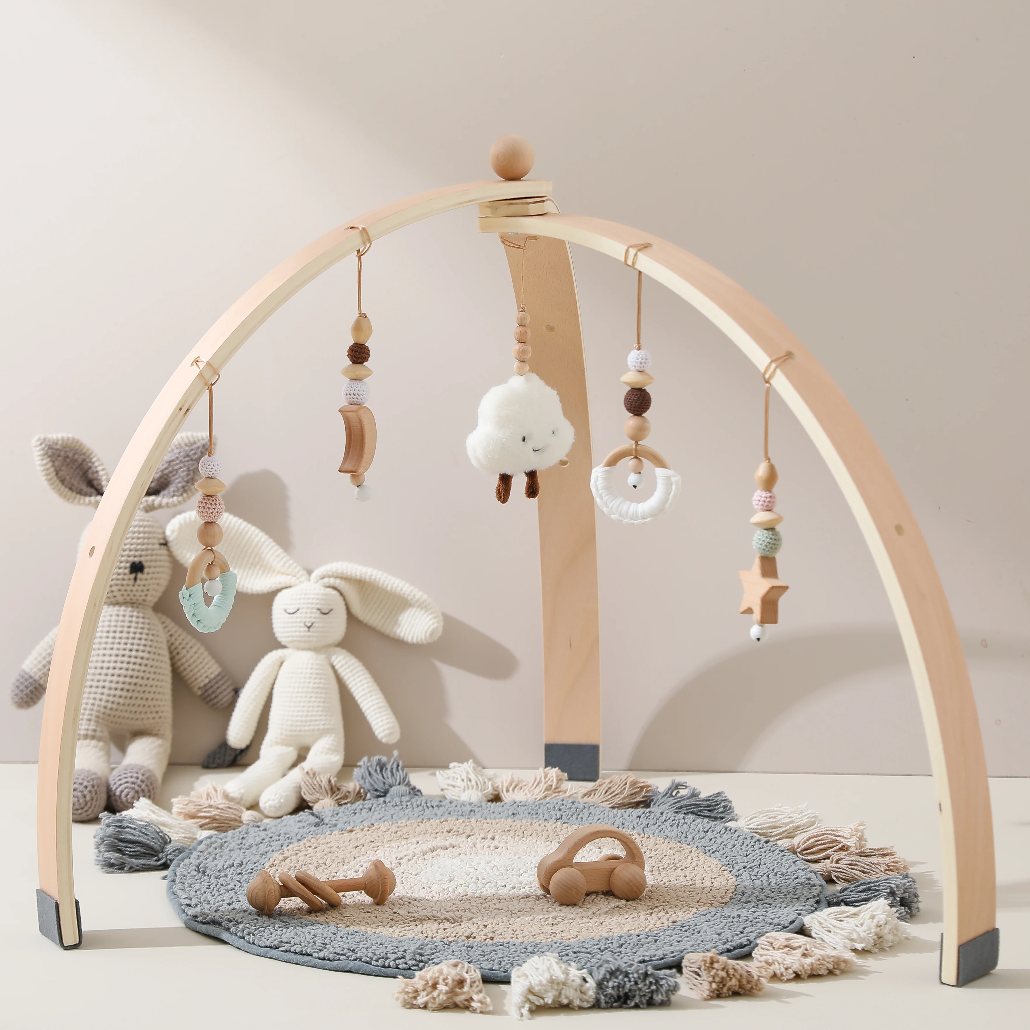 1 Set Wooden Fitness Rack Children Room Decorations Baby Play Gym Activity Pendants Wooden Hanger Mobile Crib Newborn Gift