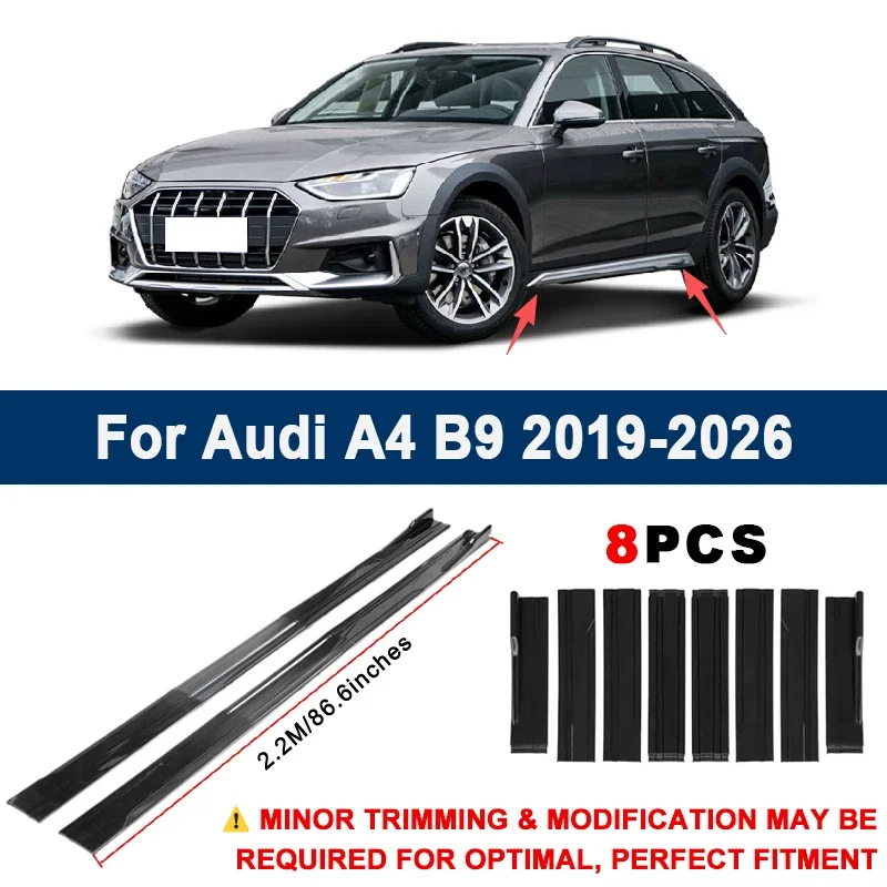 

Aerodynamic 2.2m Sectional Side Skirt Extension Lips Racing Side Spoiler For Audi A4 B9 2019-2026 2020 2021 Sport Upgrade Kit