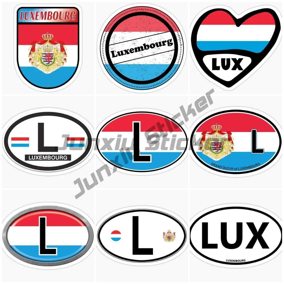 

L Oval Luxembourg Flag Code Car Sticker Suitable for Any Smooth Flat PVC Vinyl Waterproof and Sunscreen Sticker