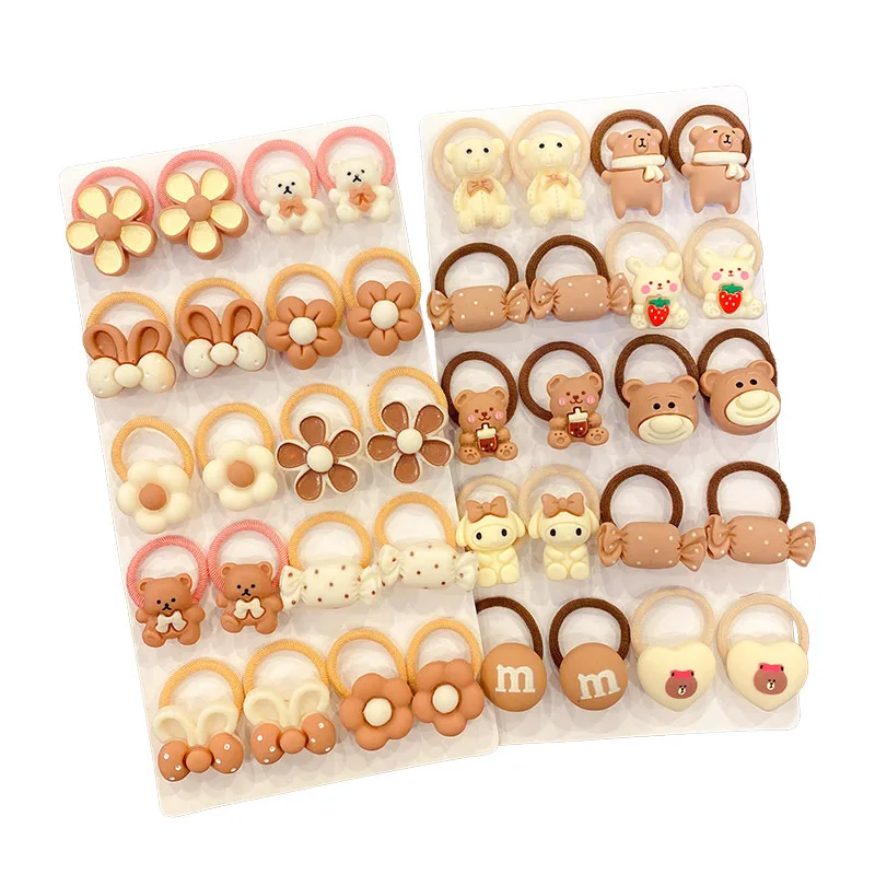 10PCS New Girls Cartoon Aniamls Flowers Cute Small Elastic Hair Bands Children Lovely Hair Tie Rubber Bands Kid Hair Accessories