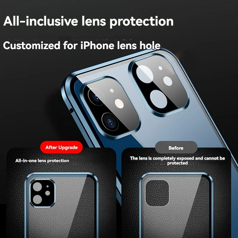 LK 360°Full Protection Metal Magnetic Double Sided Glass Snap Lock Case For iPhone 16 15 Pro Max 14 13 Pro Max Plus Bumper Cover