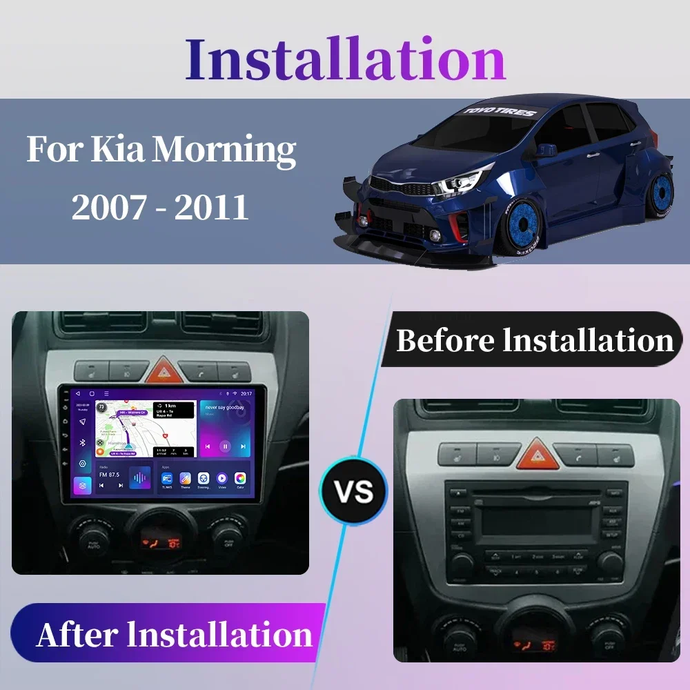 For Kia Morning Picanto 2007 - 2010 Android Car Radio Multimedia Video Player Navigation GPS Carplay Touch Screen Auto Stereo