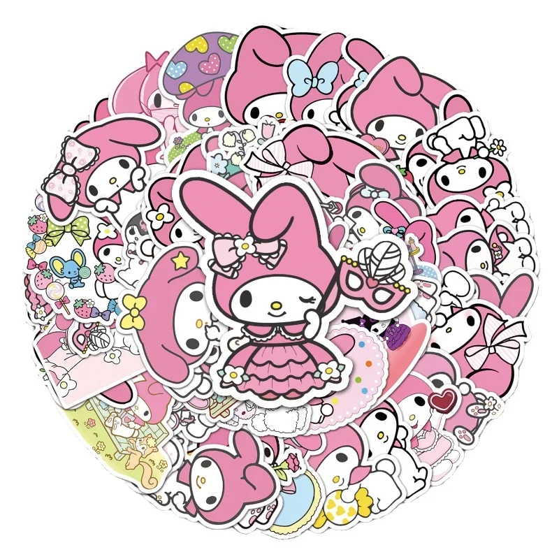 50Pcs/Set Kawaii Sanrio Stickers Cartoon Cute My Melody Hello Kitty Kuromi Graffiti Decorative Anime Stationery Sticker Fans Toy