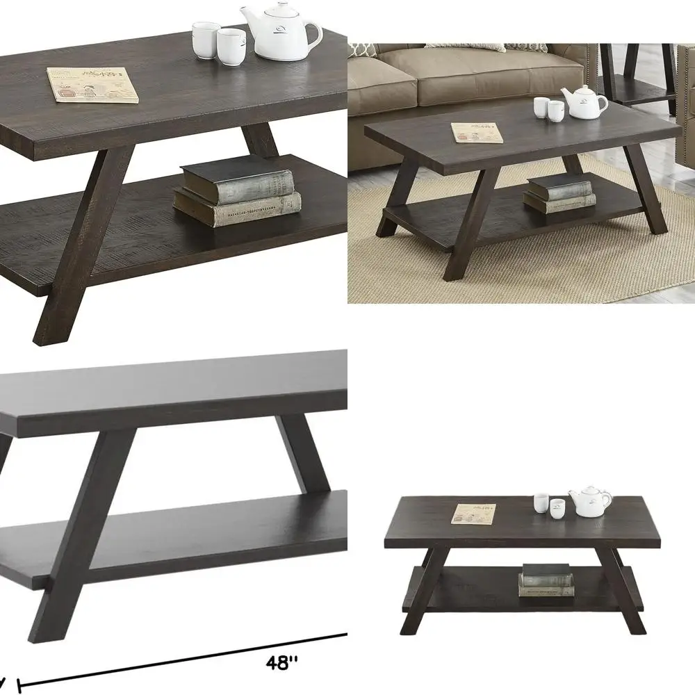 طاولة قهوة خشبية اسبريسو ريفية حديثة، طراز أثينا