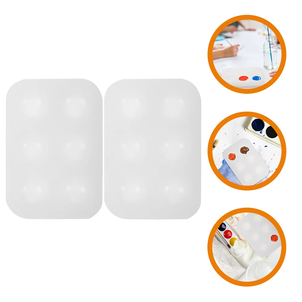 2 Pcs Six Hole Silicone Palette Easy to Clean Acrylic Watercolor Paint Mini Painting Palettes Silica Gel