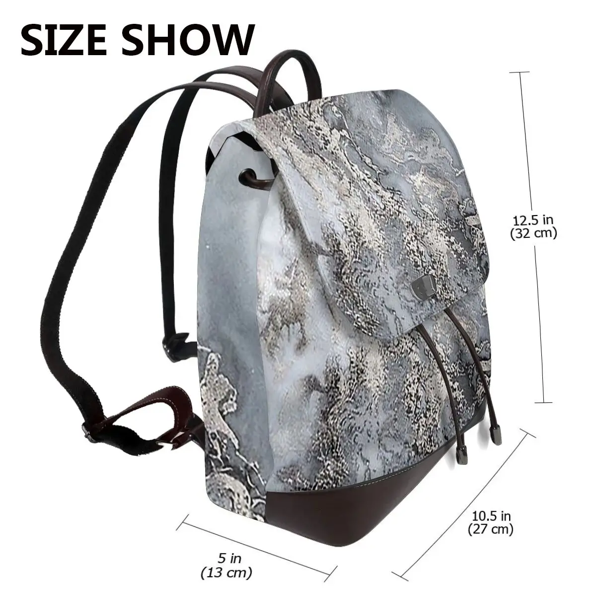 Grey And Silver Marbl Bookbag School Student Bags Hiking Travel Daypack for Women Fashion Derma Backpack