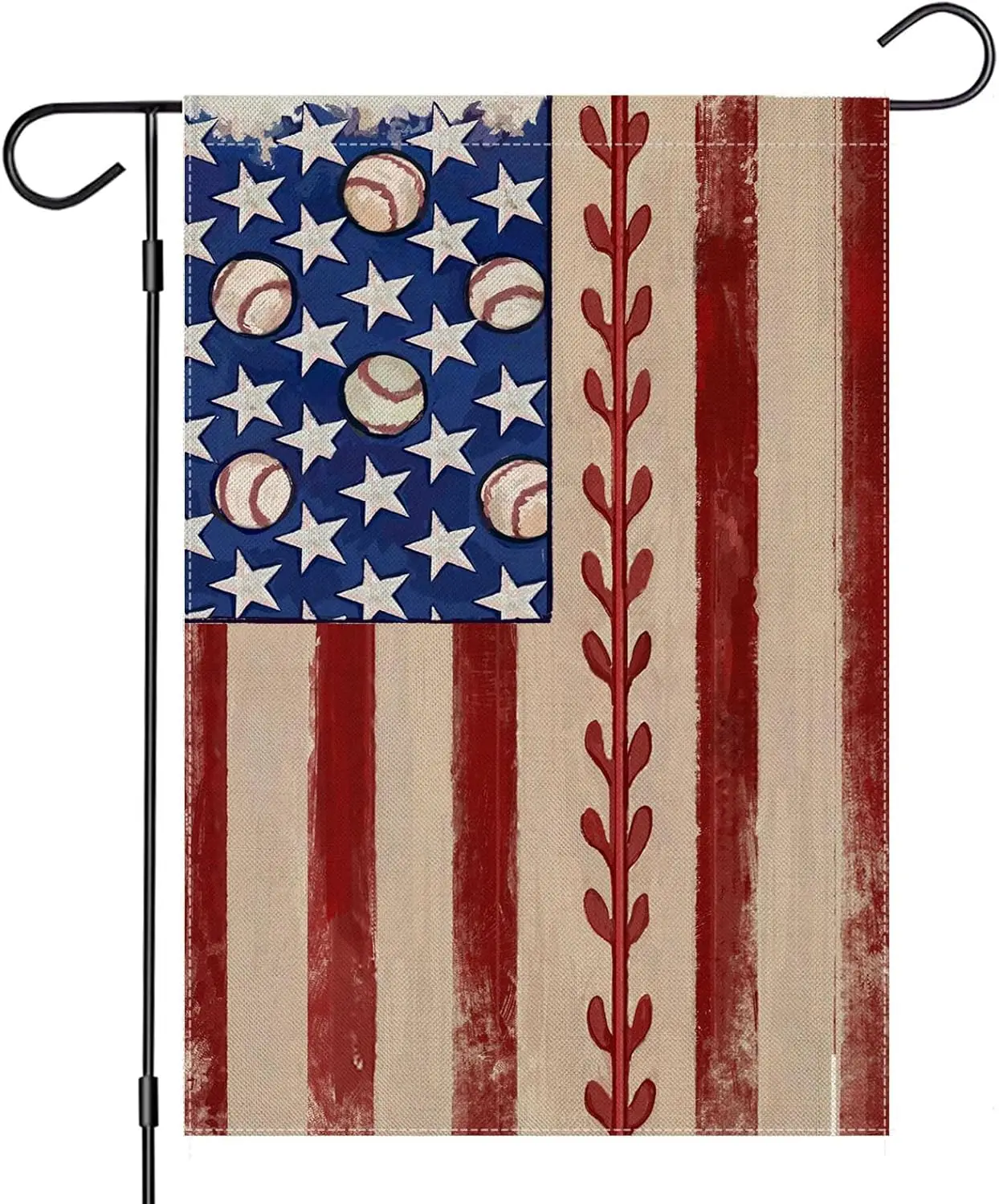 4th of July Garden Flag 12x18 Inch Double Sided, Retro American Flag with Baseball Yard Decoration,Small Seasonal Outdoor Decor