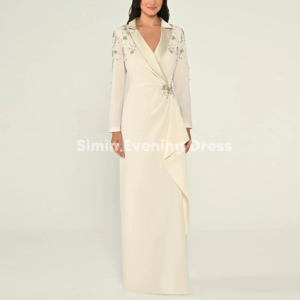 

Simin женские прямые вечерние платья с v-образным вырезом и бисером, вечерние платья по индивидуальному заказу, прямые элегантные платья длиной до пола с длинными рукавами 2025