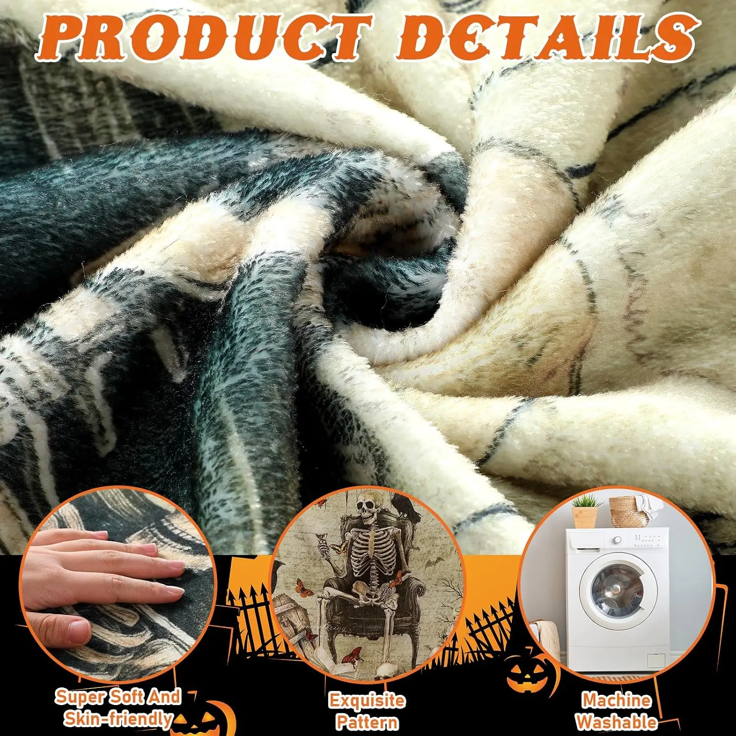 Breling Halloween Ghost Skeleton Flannel Throw Blanket 60