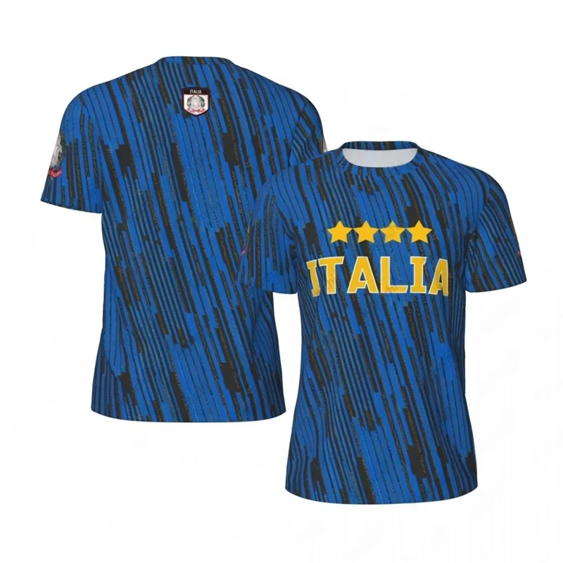 

Fashion Italia Flag Football T Shirts For Men Trend Summer National Emblem 3D Printed T-shirts Loose Breathable Sports Tees Tops