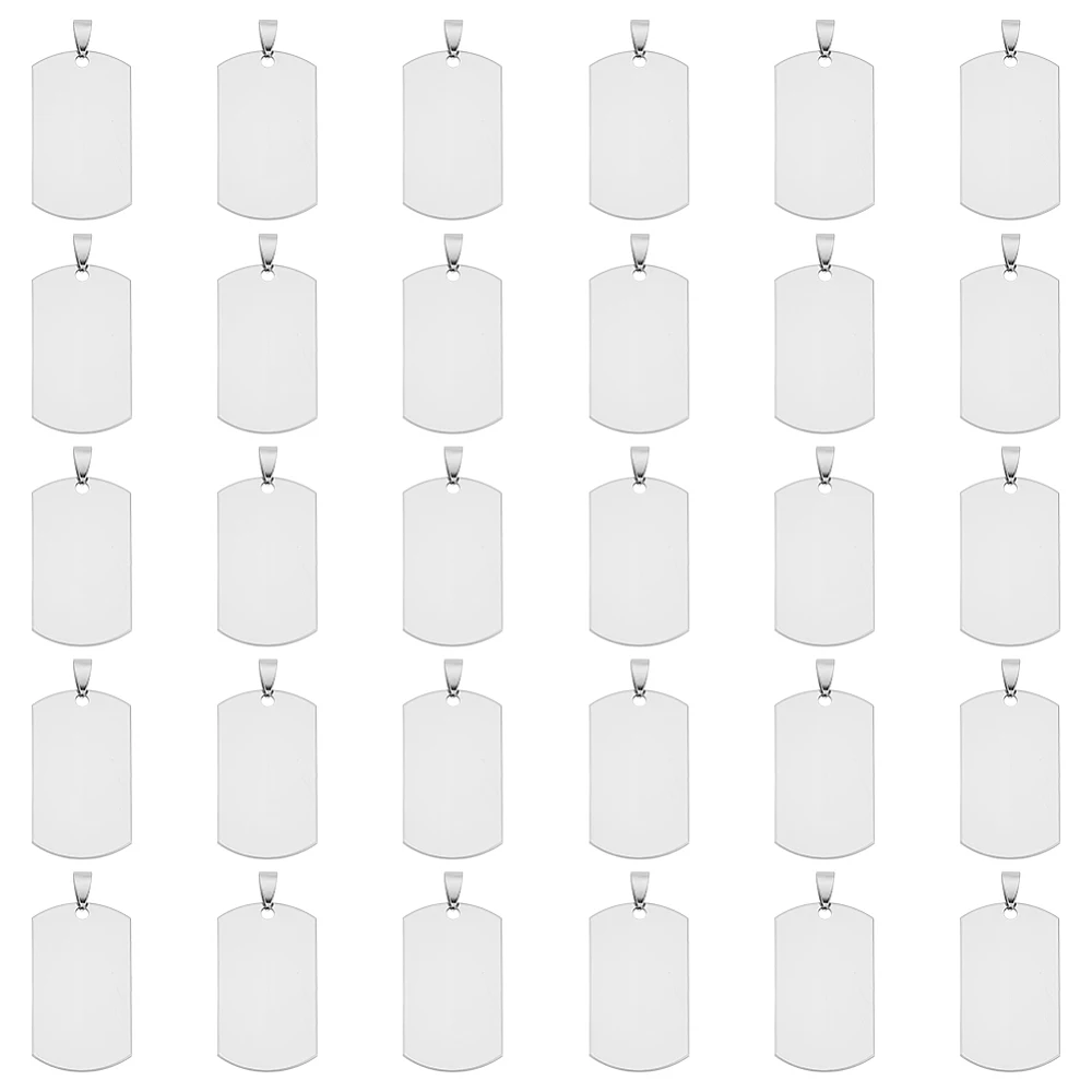 

30Pcs 201 Stainless Steel Rounded Rectangle Stamping Blank Tag Pendants for Necklace Men Jewelry Making with Snap on Bails