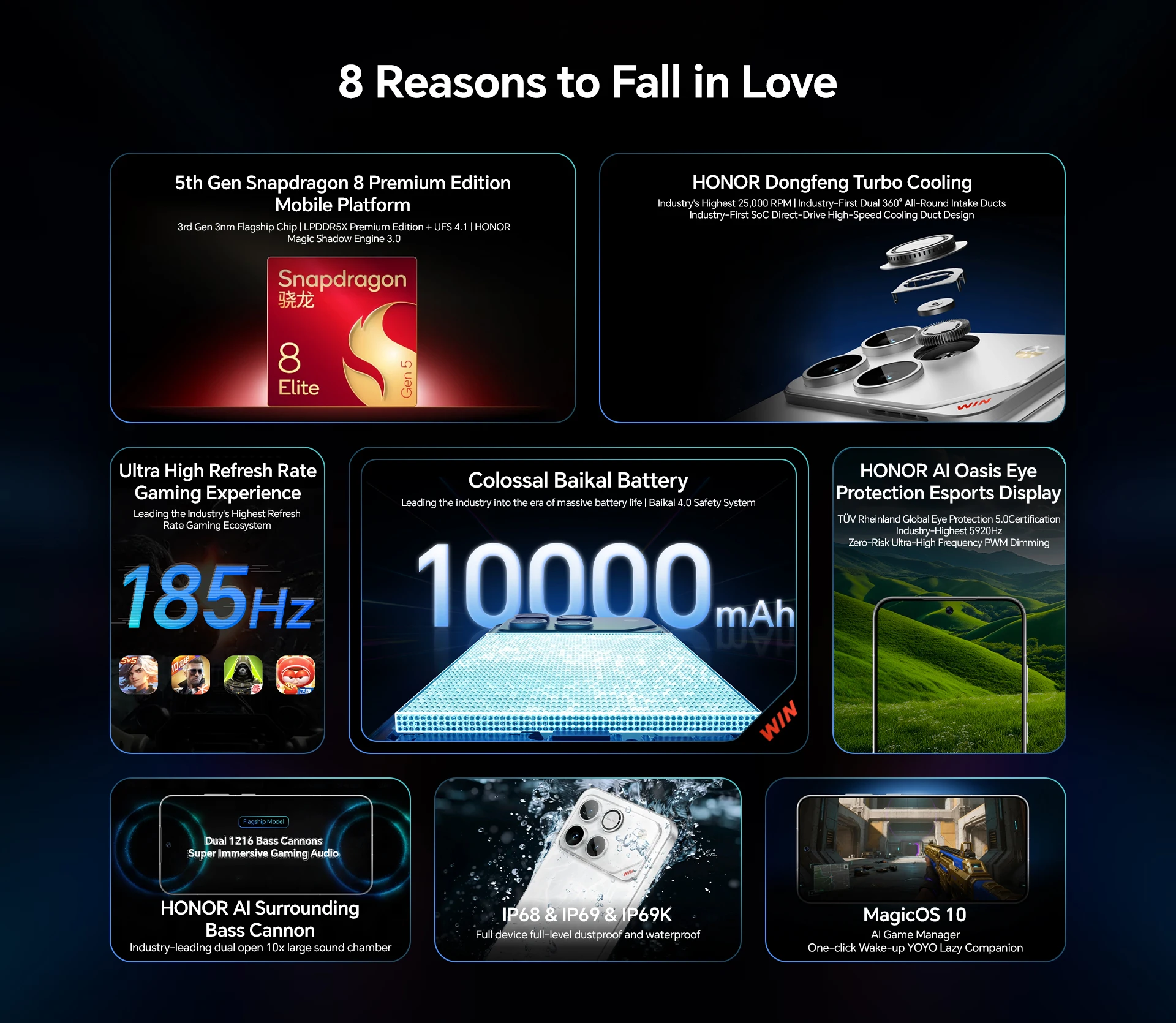 Chinese Version HONOR WIN Gaming Phone 6.83" 185Hz OLED Display Snapdragon 8 Elite Gen 5 10000mAh Battery Support 100W Charging