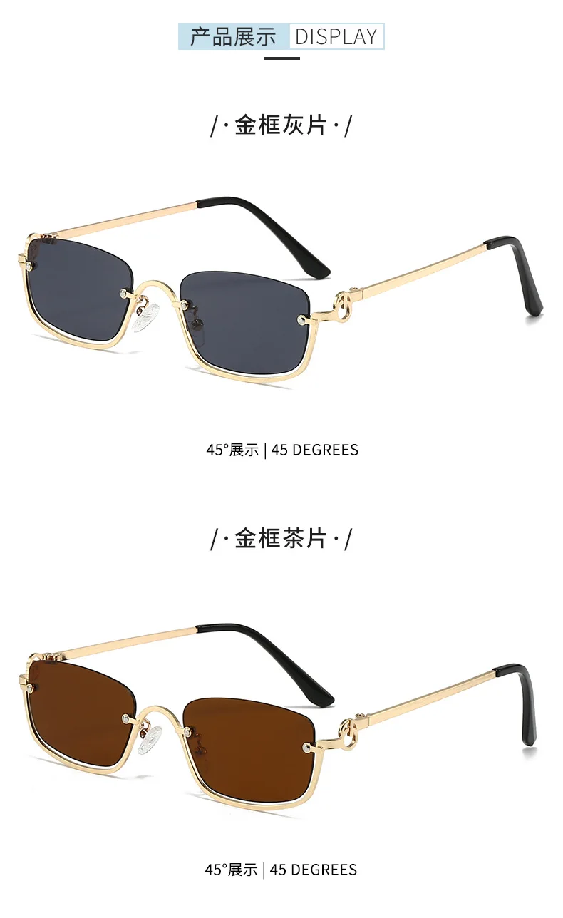 Modische Kleine Quadratische Damen-Sonnenbrille Luxusmarke Metall-Halbrahmen-Sonnenbrille Damen-Trend 2024 Vintage Schwarz Rosa Tönungen – Detail 11