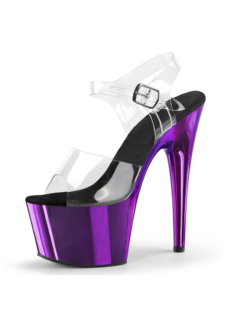 Pole Dance Shoes gothic 17cm Stripper Heels Platform Sandals Party Sexy Fetish Elegant 7 inches Purple Silver Clear leather