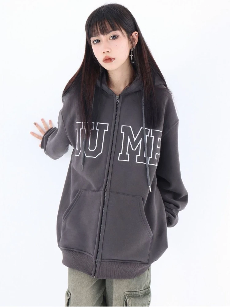 Grey With Zipper Sport Hip Hop Top Blue Full Zip Up Hooded Woman Clothing Women's Sweatshirt Hoodies Offer Stylish Basic M