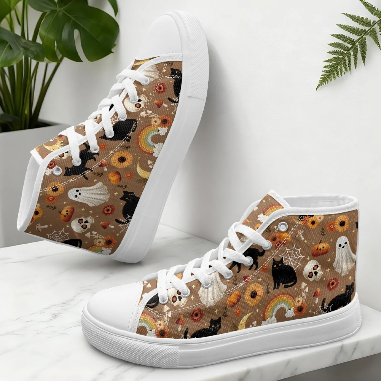 XIXIRIMIDO Halloween Canvas-Sneaker Damen-Sneaker und Freizeitschuhe Marken-Original-Schulschuhe Herren High-Top Passform Herbst