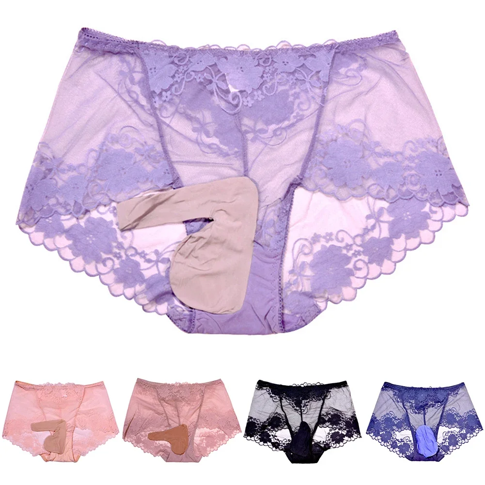 

Men Lace Sheer Sissy Underwear Hip Lifting Thin Solid Sexy Lingerie Bulge Pouch Men's Panties Separation Briefs Underpants Men