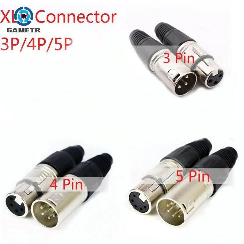 1pc Male & Female 3-Pin 4-Pin 5-Pin XLR Microphone Audio Cable Plug Connectors Cannon Cable Terminals 