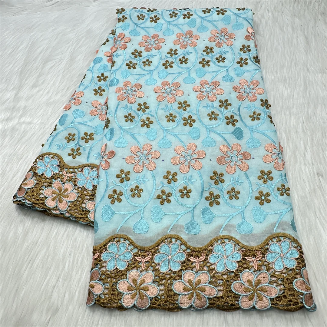 100% Cotton African Lace Fabric 2026 High Quality Dry Lace Embroidery Nigerian Swiss Voile Lace In Switzerland 5 Yards Dress
