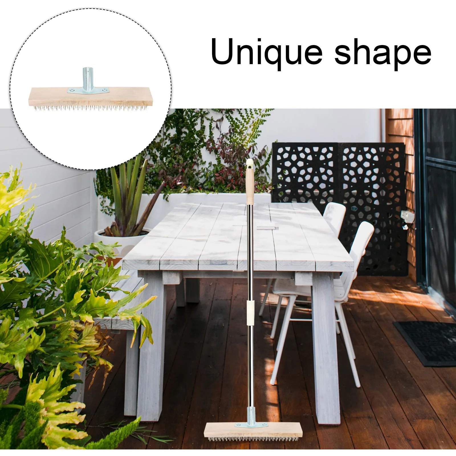 

Rust Cleaning Brush 2.5cm Handle Copper Coated Steel Wire Broom Garden Yard Moss Weed Removal Tool Paving Slabs Bristle