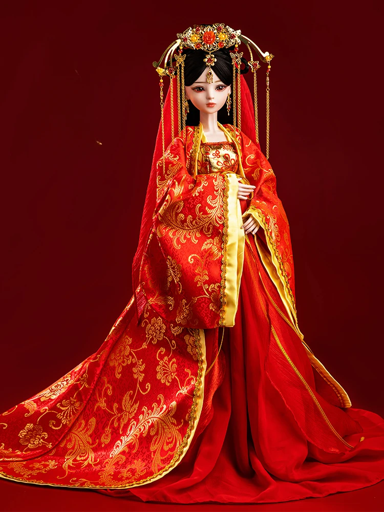 

Handmade High-end Ancient China 1/3 Bjd Doll Full Set 60cm Chinese Hanfu Red Palace Dress Bride Ball Jointed Doll Toys for Girls