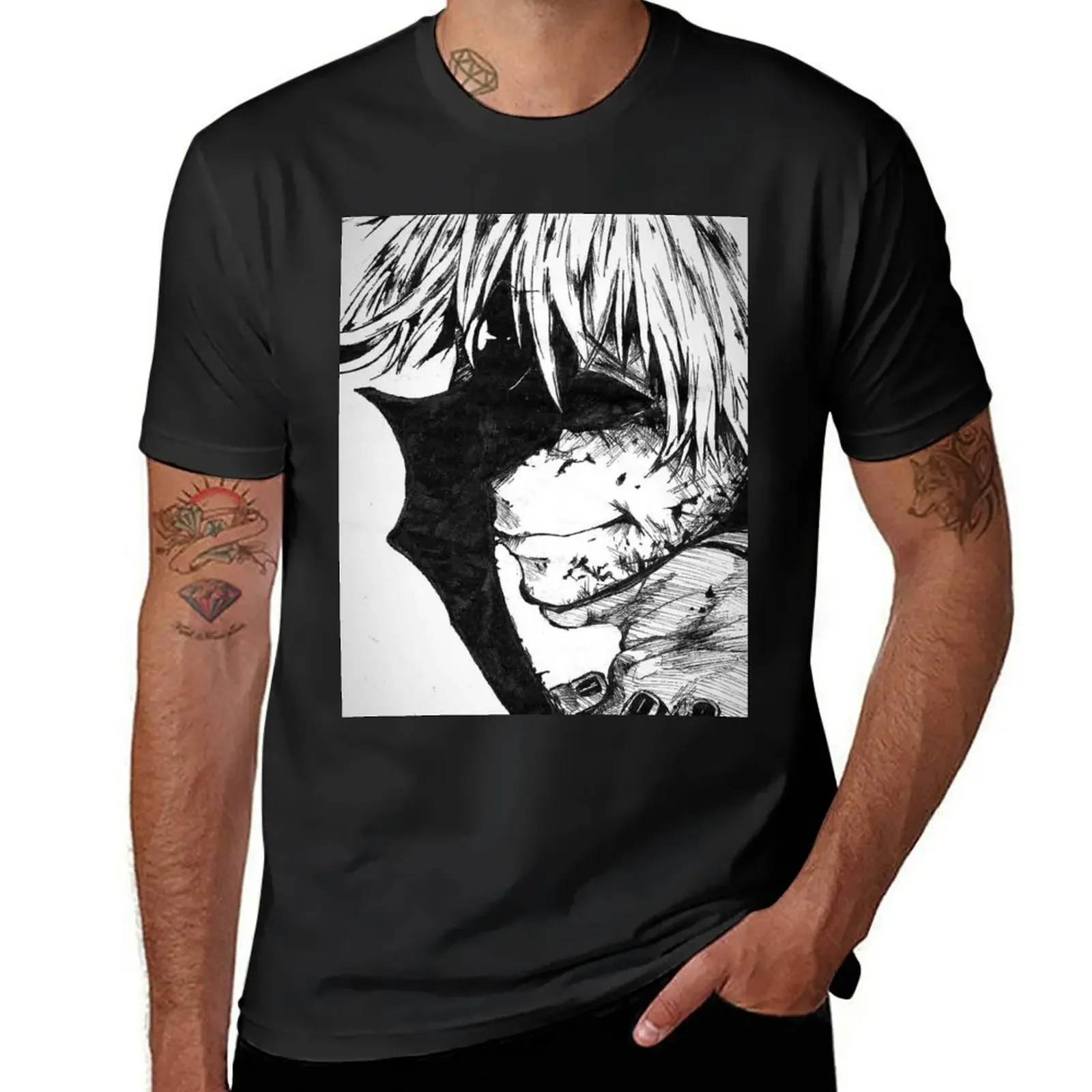 Ken Kaneki เสื้อเชิ้ตลายกราฟิกสำหรับผู้ชายเสื้อยืดแบบวินเทจ Kaus Anime วินเทจ