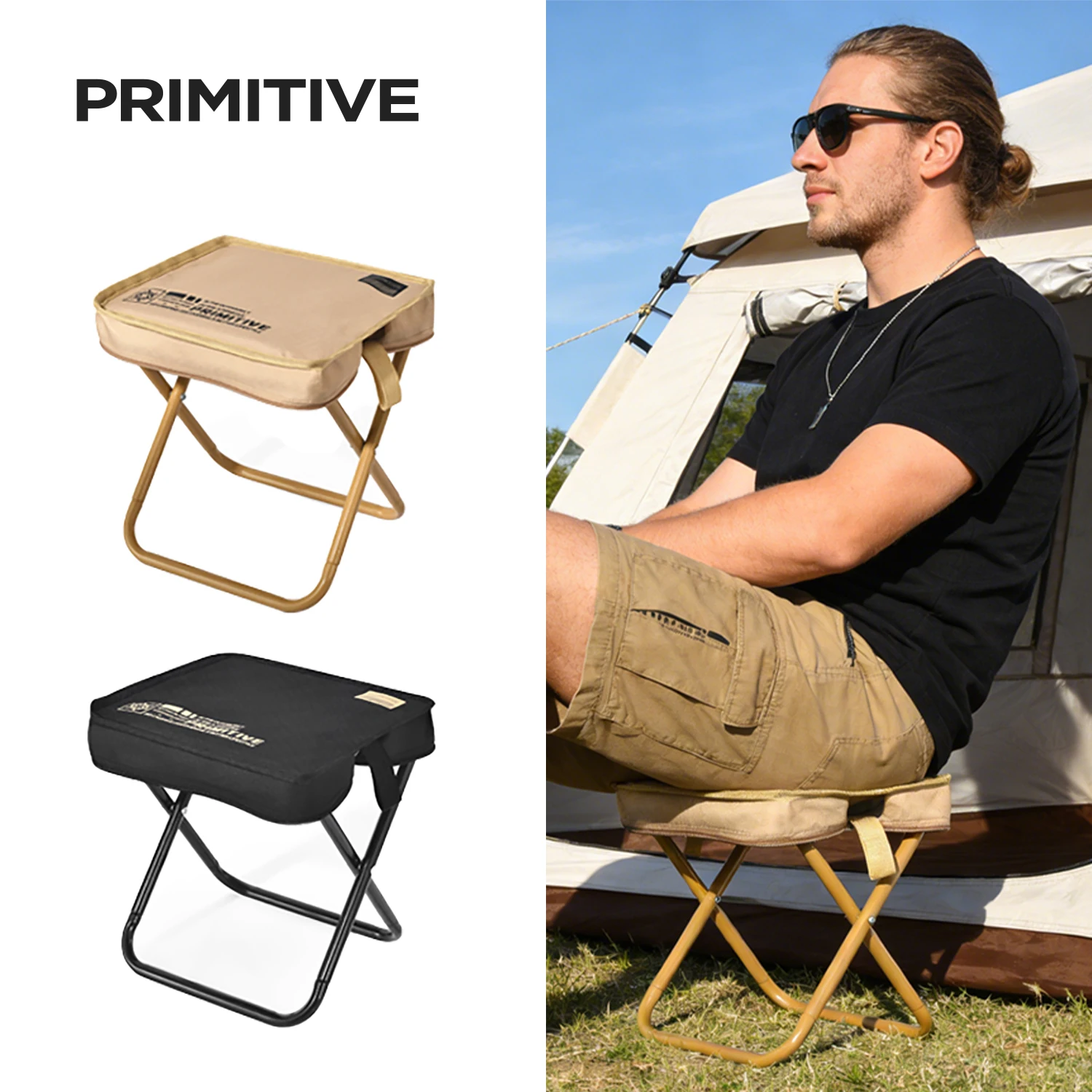 PRIMITIVE Camping Stool Lightweight Collapsible Pocket Chair Portable Foldable Backpack Stool Compact Outdoor Fishing Stool