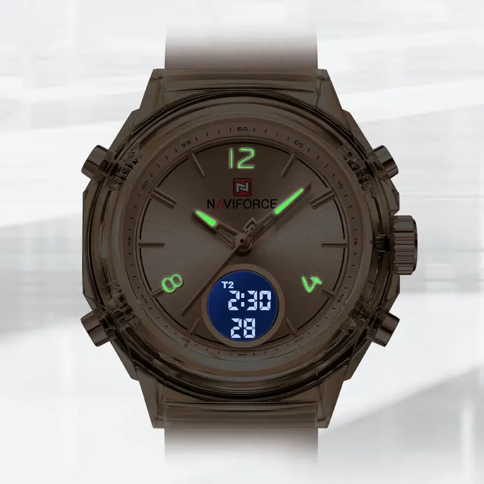 ساعة NAVIFORCE النسائية الرياضية الخارجية المقاومة للماء من أفضل العلامات التجارية المزدوجة لعرض الوقت كوارتز ساعات المعصم المطاطية الرقمية