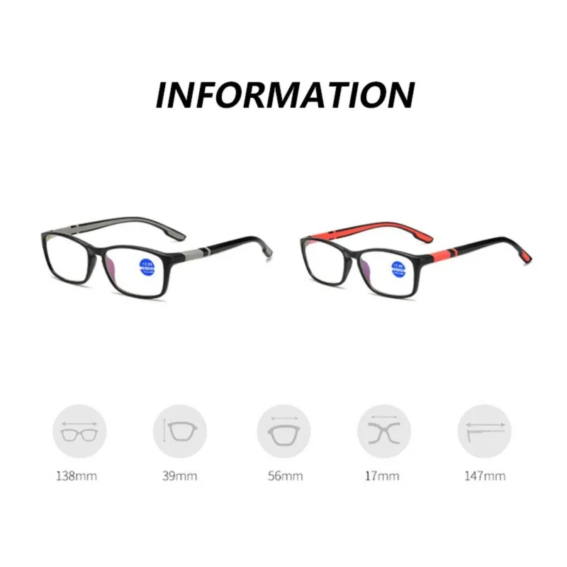 3Pcs Ultra-light Flexible Reading Glasses Fashion Rectangle Frame Anti Blue Light Eyewear with Grade 100°~400° Transparent Lens