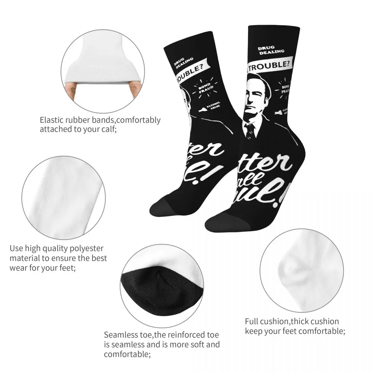 Fashion Better Call Saul Legal Trouble Who U Gonna Call Basketball Socks Middle Tube Socks for Women Men Sweat Absorbing